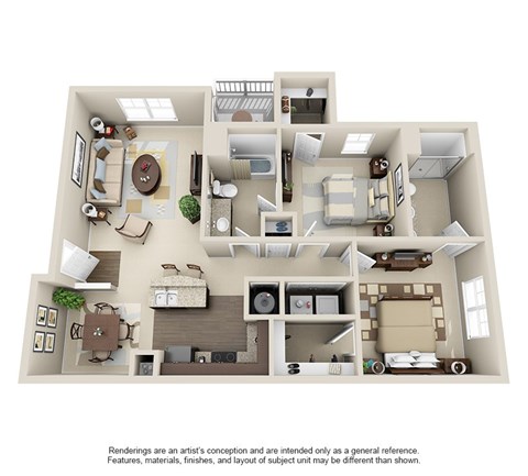 Floor plan for 2 beds, 2 baths, 1028 sqft
